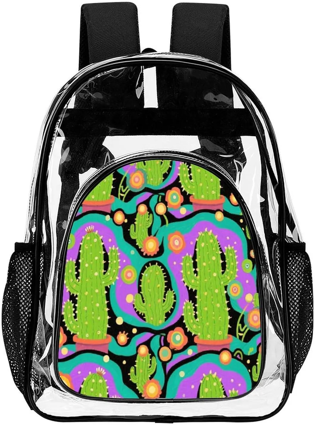 Supdreamc Backpack Multipurpose Anti-Theft Large Capacity Bookbag - Psychedelic Cactus Art Travel Hiking Daypack Transparent Bag