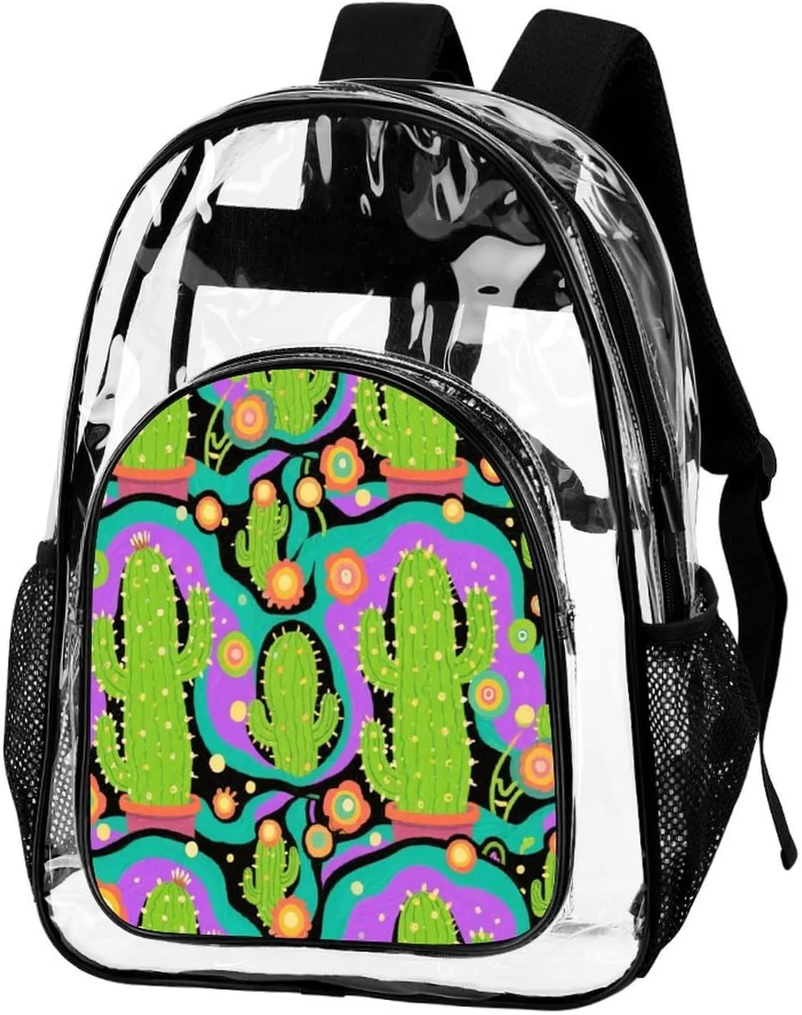 Supdreamc Backpack Multipurpose Anti-Theft Large Capacity Bookbag - Psychedelic Cactus Art Travel Hiking Daypack Transparent Bag