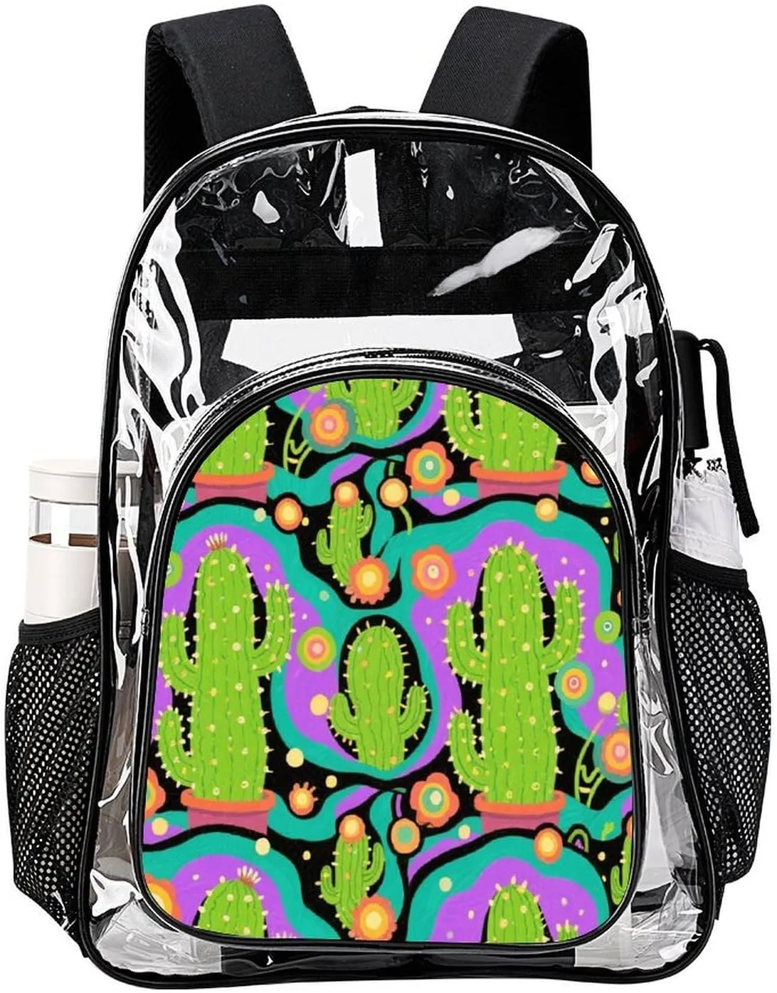 Supdreamc Backpack Multipurpose Anti-Theft Large Capacity Bookbag - Psychedelic Cactus Art Travel Hiking Daypack Transparent Bag