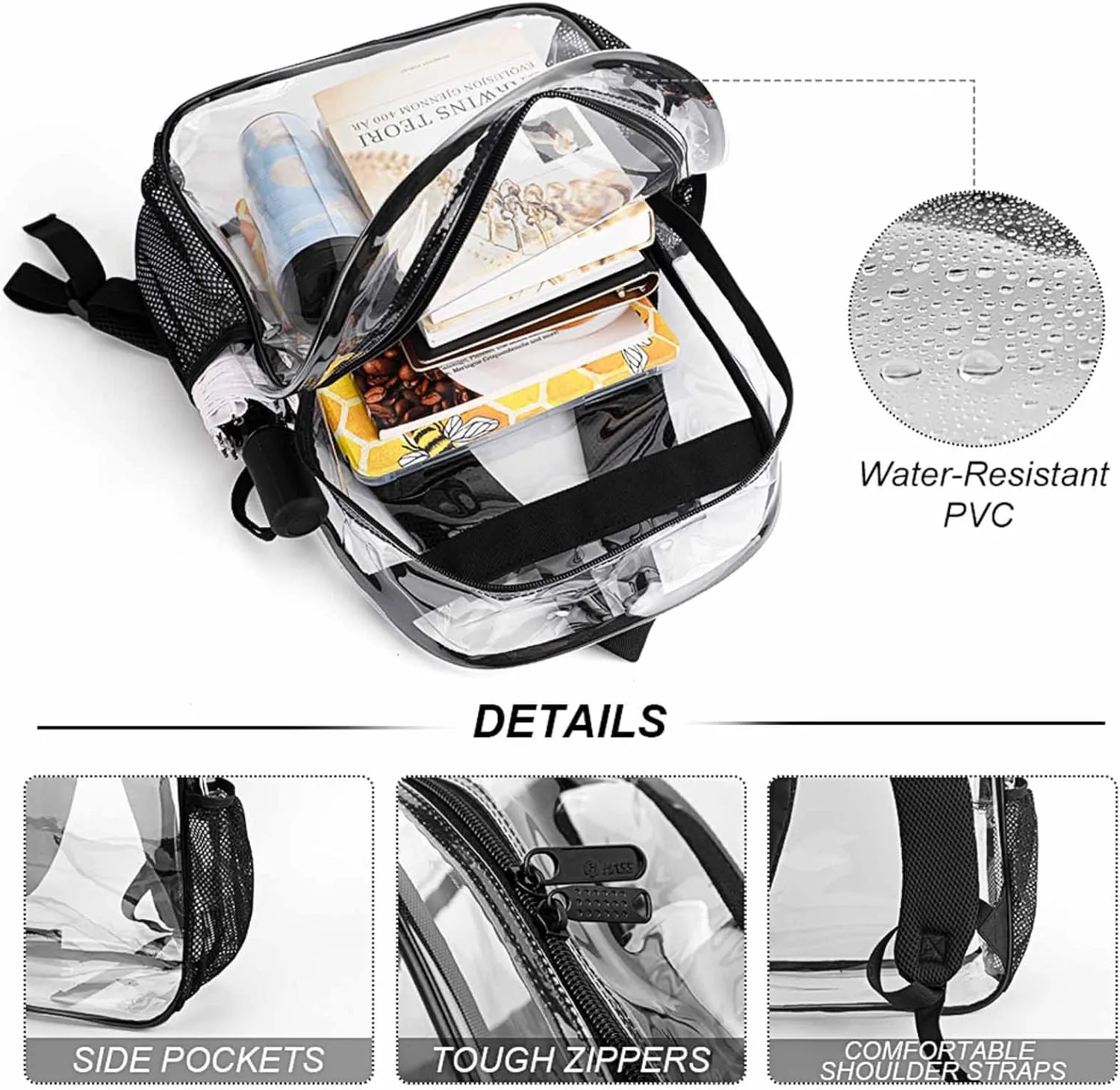 Supdreamc Shoulder Book Bags Anti-Theft Multipurpose Big Capacity Bookbag - Cool Cheetah Leopard Print Travel Hiking Backpack Transparent Bag