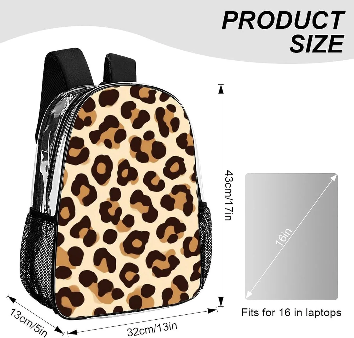 Supdreamc Shoulder Book Bags Anti-Theft Multipurpose Big Capacity Bookbag - Cool Cheetah Leopard Print Travel Hiking Backpack Transparent Bag