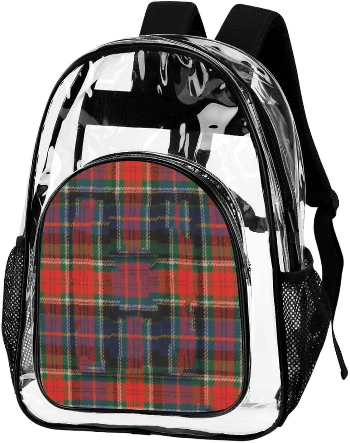 Supdreamc Transparent Daypack for Hiking Work Running - Big Capacity Anti-Theft Multipurpose Shoulder Bag, Tartan Buffalo Check Plaid Red Teal Black Travel and Sport Backpack Rucksack