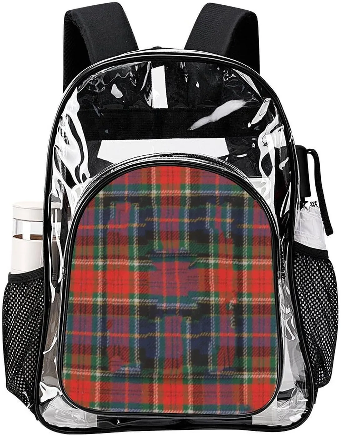 Supdreamc Transparent Daypack for Hiking Work Running - Big Capacity Anti-Theft Multipurpose Shoulder Bag, Tartan Buffalo Check Plaid Red Teal Black Travel and Sport Backpack Rucksack