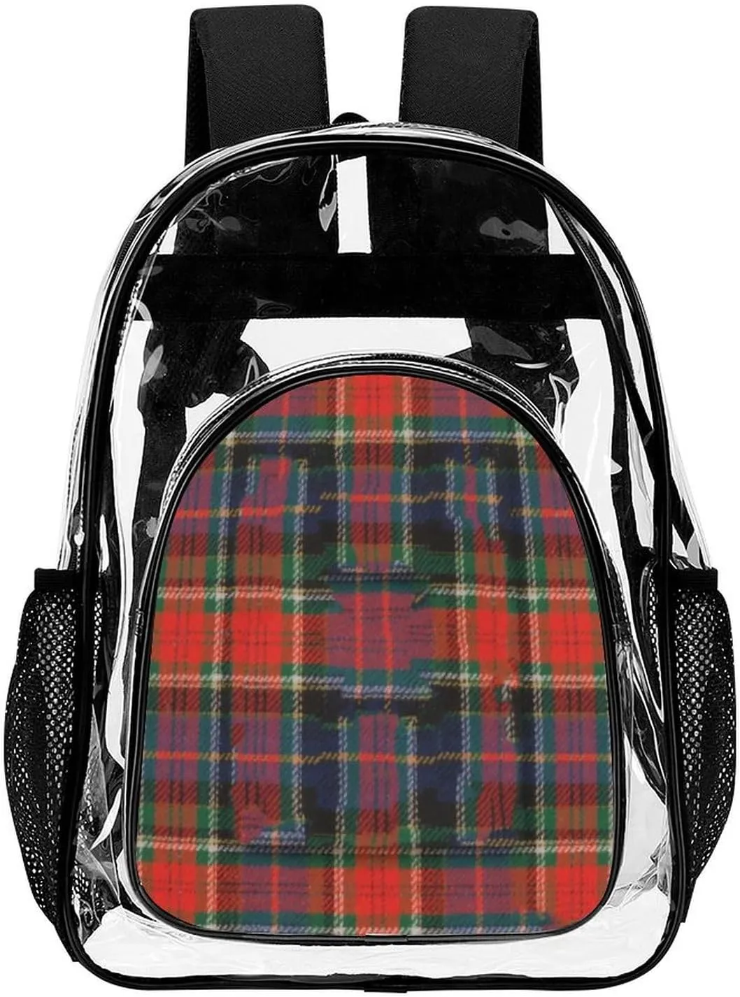 Supdreamc Transparent Daypack for Hiking Work Running - Big Capacity Anti-Theft Multipurpose Shoulder Bag, Tartan Buffalo Check Plaid Red Teal Black Travel and Sport Backpack Rucksack