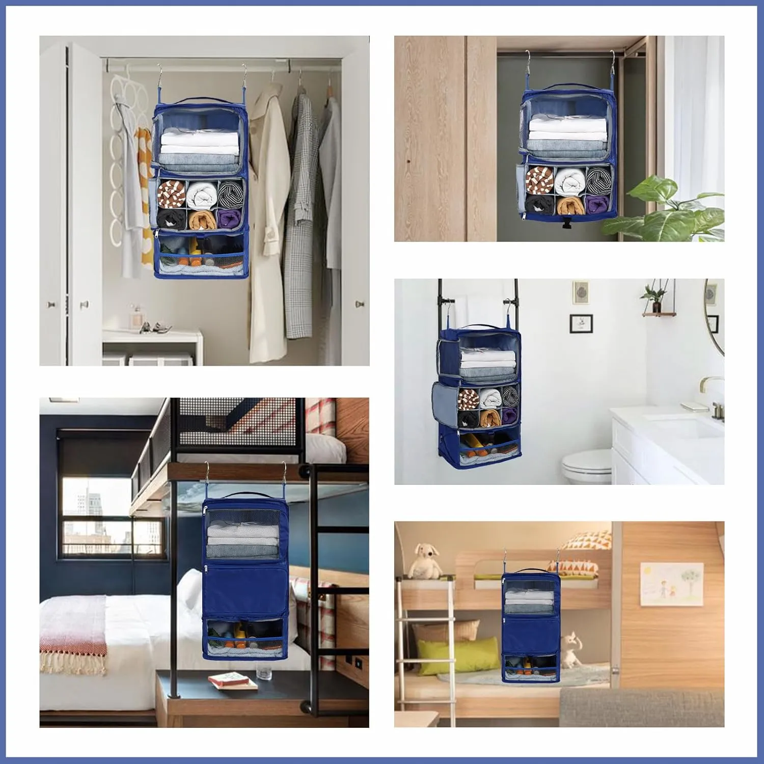 Surblue Hanging Shelves Travel Storage Bag Compression Packing Cube for Suitcase Collapsible with Extension Layer Large Capacity, Blue,XL