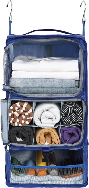 Surblue Hanging Shelves Travel Storage Bag Compression Packing Cube for Suitcase Collapsible with Extension Layer Large Capacity, Blue,XL