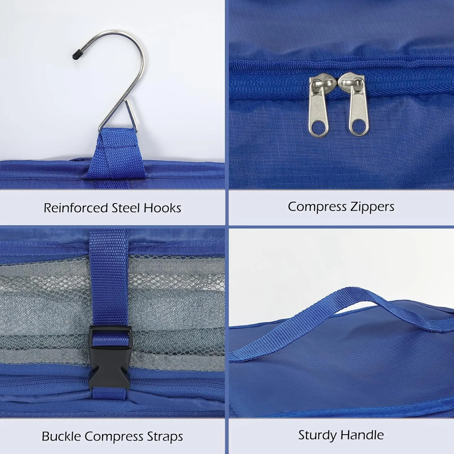 Surblue Hanging Shelves Travel Storage Bag Compression Packing Cube for Suitcase Collapsible with Extension Layer Large Capacity, Blue,XL