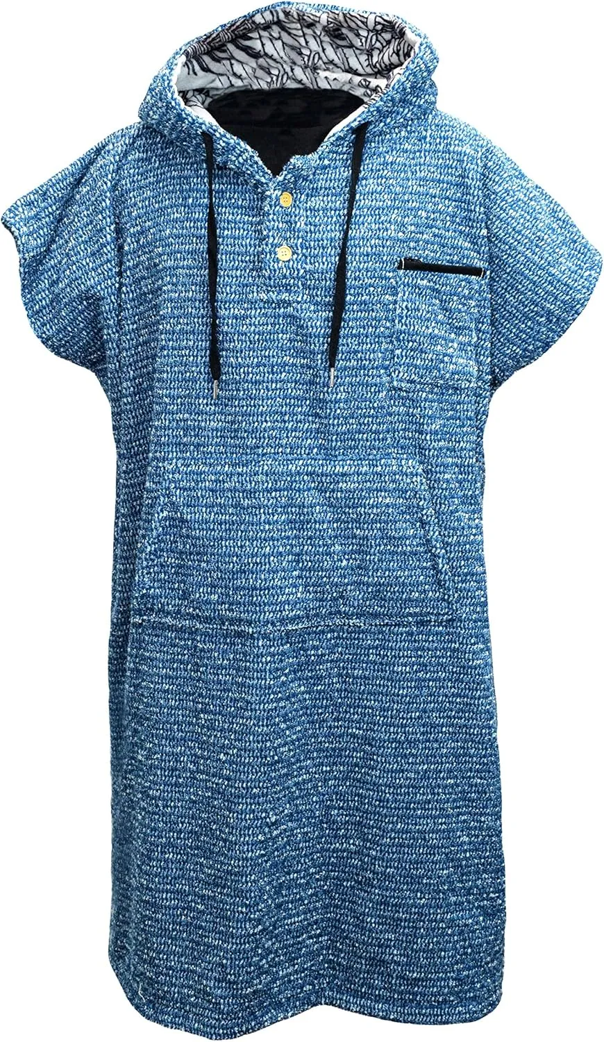 Surf Poncho/Adult Hooded Towel/Wetsuit Changing Robe - Charcoal Black/Indigo Blue; Saves a Sea Turtle's Life