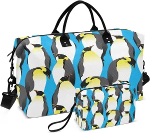 susiyo Emperor Penguins Bright Blue Expandable Travel Duffle Bag, Large Weekender Overnight Bags and Adjustable Strap, Carry On Shoulder Tote Bag, Gym Duffel Bag with Toiletry Bags for Hospital