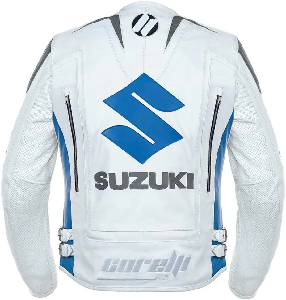Suzuki White Motorcycle Racing Leather Jacket