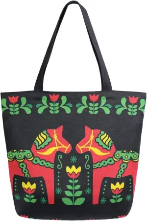 Swedish Dala Canvas Tote Bag Tote Carrying Bag Shoulder Bag for Shopping Travel bag Reusable Grocery Bags