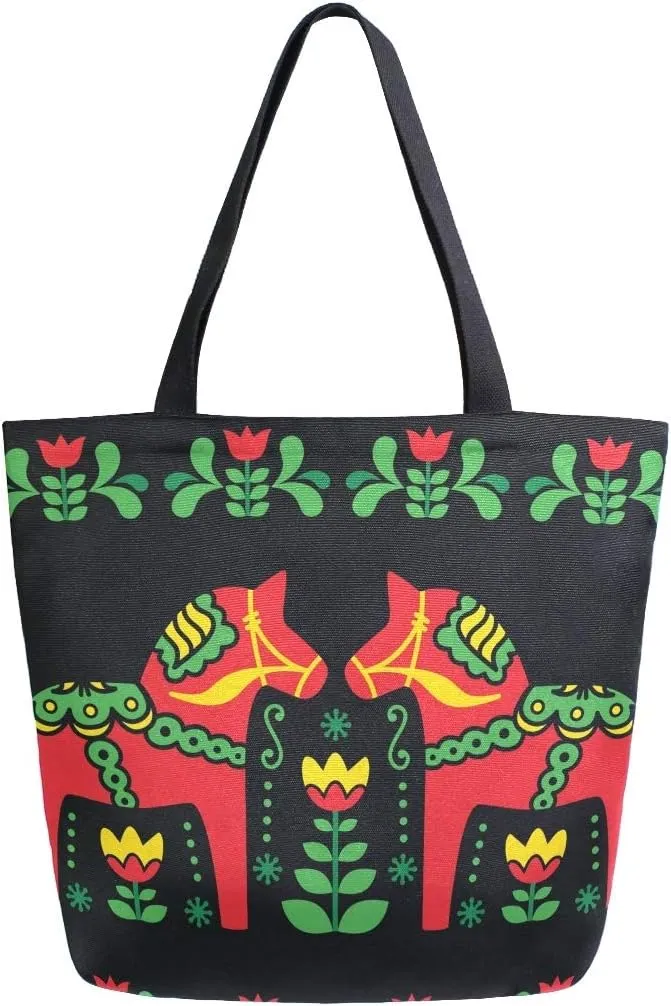 Swedish Dala Canvas Tote Bag Tote Carrying Bag Shoulder Bag for Shopping Travel bag Reusable Grocery Bags