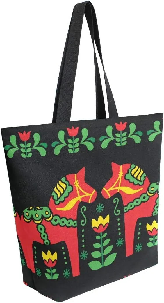 Swedish Dala Canvas Tote Bag Tote Carrying Bag Shoulder Bag for Shopping Travel bag Reusable Grocery Bags