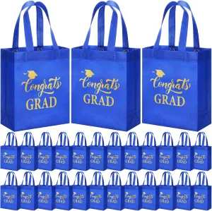 Sweetude 50 Pcs Graduation Gift Bags Bulk with Handles Reusable Congrats Grad Non Woven Tote Bags 10 x 8 x 4 Inches Graduation Party Favors for College High School Supplies(Black, Gold)