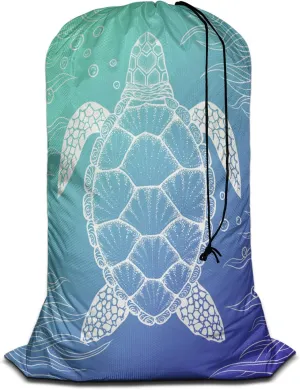 Swono Sea Turtle Laundry Bags for Travel, Home, Camping and Gym Water Bubble Seaweed Sea Life Laundry Hamper Basket 28" x 40", Football Grid Oxford Cloth