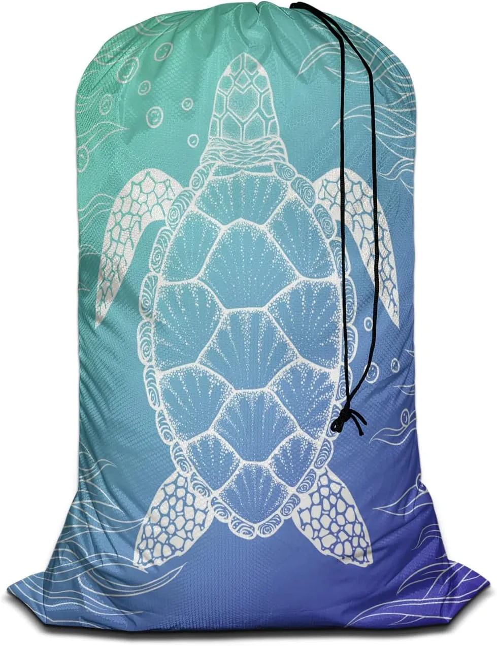 Swono Sea Turtle Laundry Bags for Travel, Home, Camping and Gym Water Bubble Seaweed Sea Life Laundry Hamper Basket 28" x 40", Football Grid Oxford Cloth