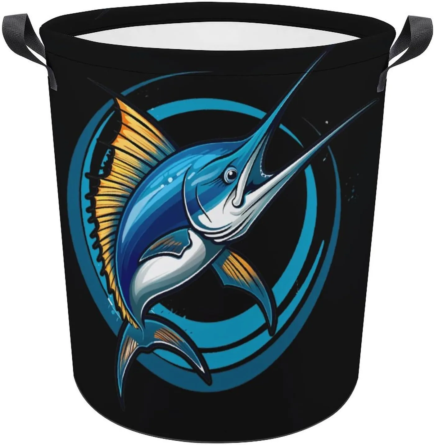 Swordfish Sport Fishing Marlin Sailfish Billfish Laundry Basket Collapsible Laundry Hamper Dirty Clothes Storage Bag with Handles for Bathroom 44x35cm