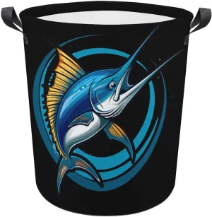 Swordfish Sport Fishing Marlin Sailfish Billfish Laundry Basket Collapsible Laundry Hamper Dirty Clothes Storage Bag with Handles for Bathroom 44x35cm
