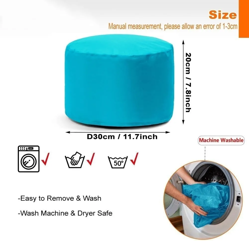 SXBCyan Waterproof Round Pouf Ottoman Stool No Filler Beanbag Indoor Outdoor Pouf Foot Stool Storage Ottoman for Garden Camp Beach Bean Bag Chair Footrest Stool Corner Seat Footstool(Sea Blue)