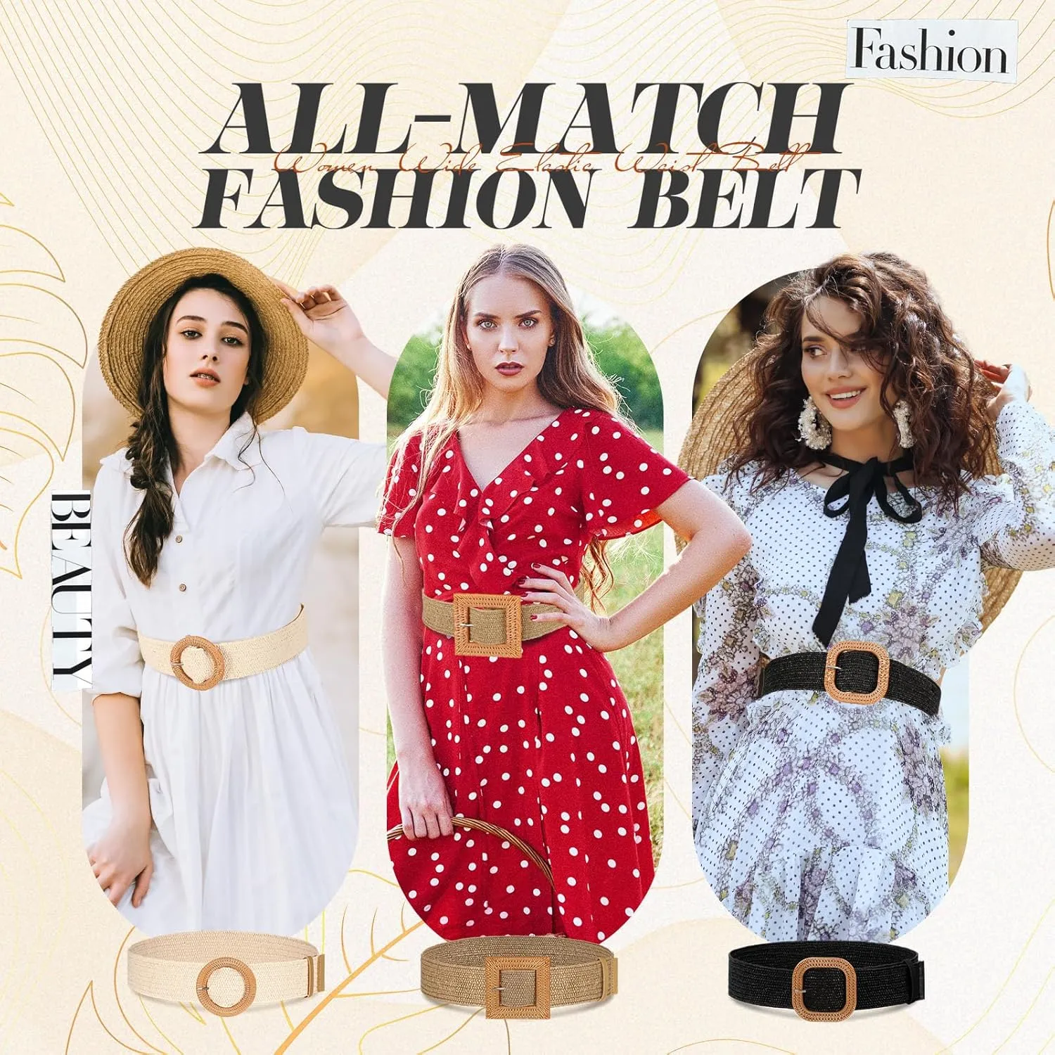 Syhood 3 Pieces Straw Woven Elastic Waist Belt for Women Bohemian Dress Braided Belt