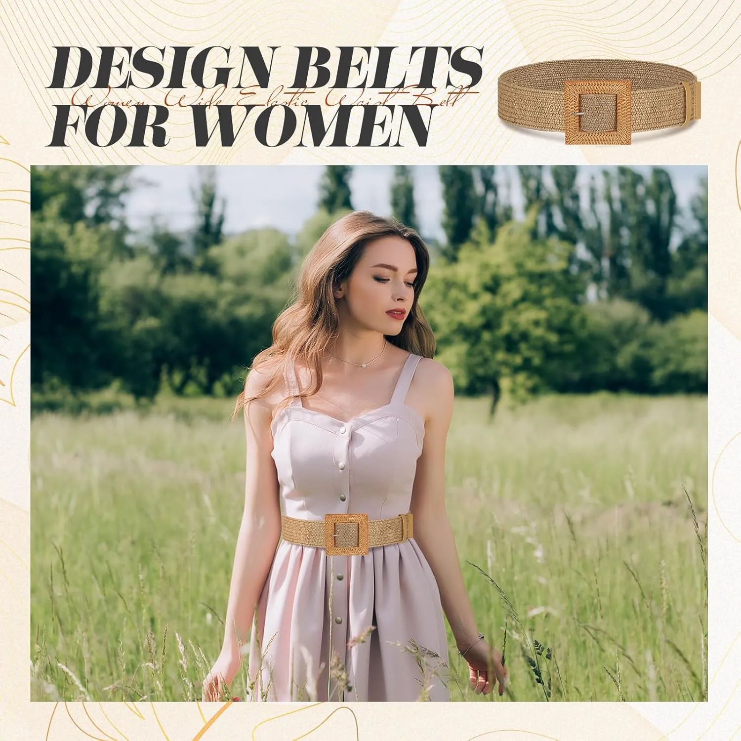 Syhood 3 Pieces Straw Woven Elastic Waist Belt for Women Bohemian Dress Braided Belt