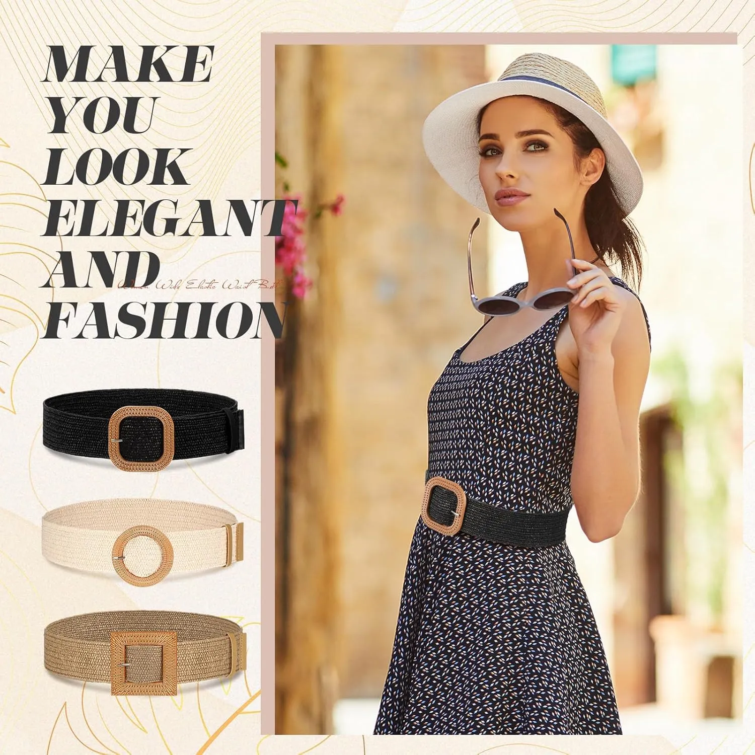 Syhood 3 Pieces Straw Woven Elastic Waist Belt for Women Bohemian Dress Braided Belt