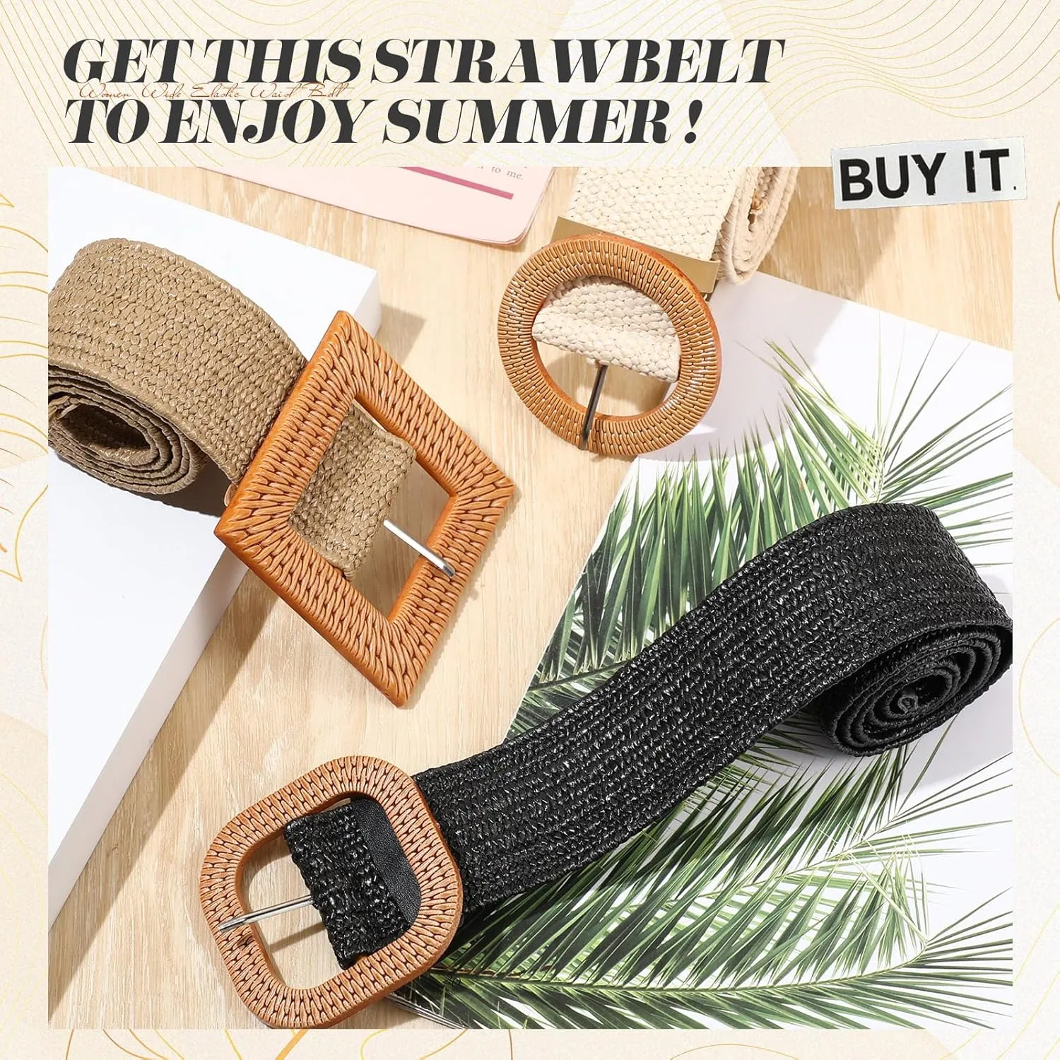 Syhood 3 Pieces Straw Woven Elastic Waist Belt for Women Bohemian Dress Braided Belt