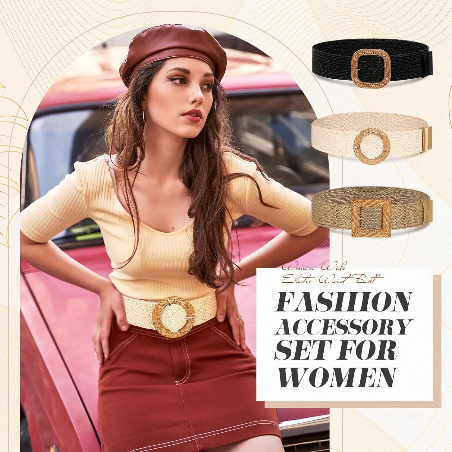 Syhood 3 Pieces Straw Woven Elastic Waist Belt for Women Bohemian Dress Braided Belt