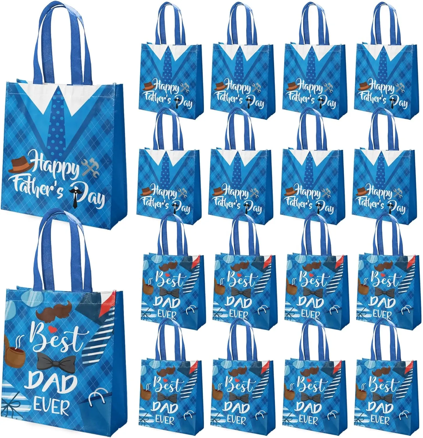 SYUCVQI 20 Pcs Happy Father's Day Gift Bags 10 * 8in Best Dad Ever Non-Woven Gift Bags with Handles for Fathers Day Presents Wrapping Party Supplies for Dad Grandpa Brother