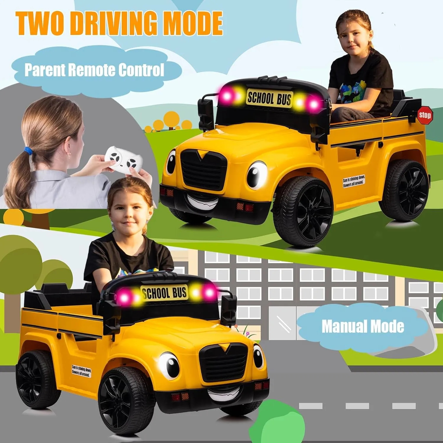 TAICO 24V School Bus Kids Ride on Powered Car Toy 4 Wheels Electric Truck Vehicle with Parent Remote Control Bluetooth Music Player Ride on Toys for Boys & Girls