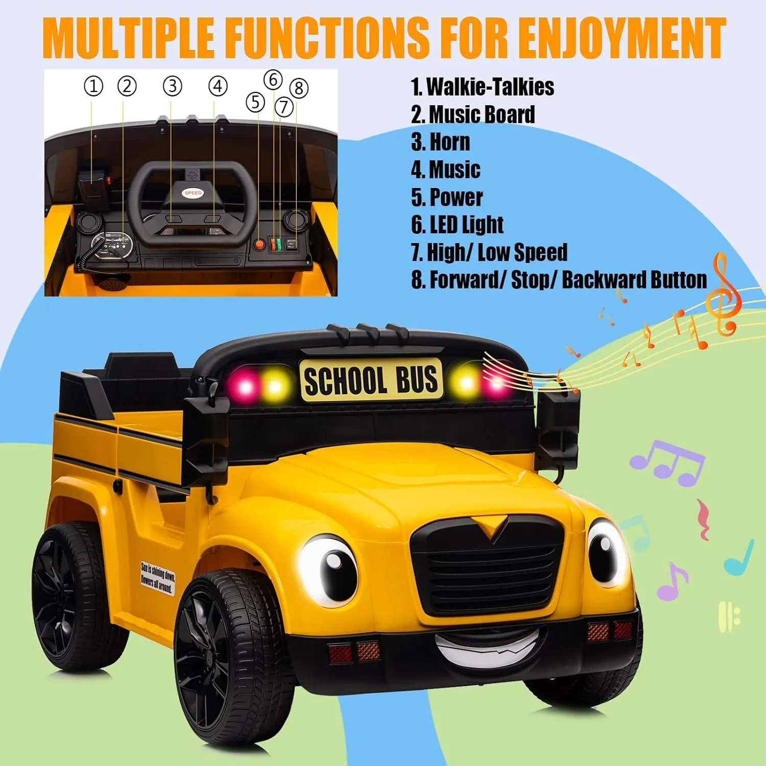 TAICO 24V School Bus Kids Ride on Powered Car Toy 4 Wheels Electric Truck Vehicle with Parent Remote Control Bluetooth Music Player Ride on Toys for Boys & Girls
