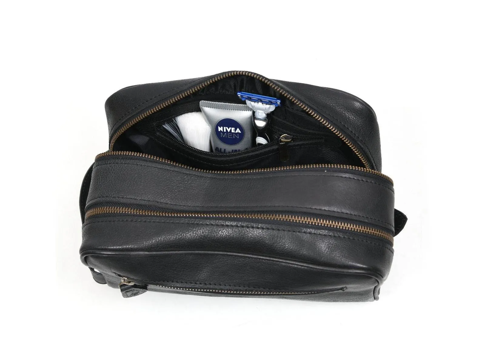 Tampa Leather Toiletry Bag - Raven Black