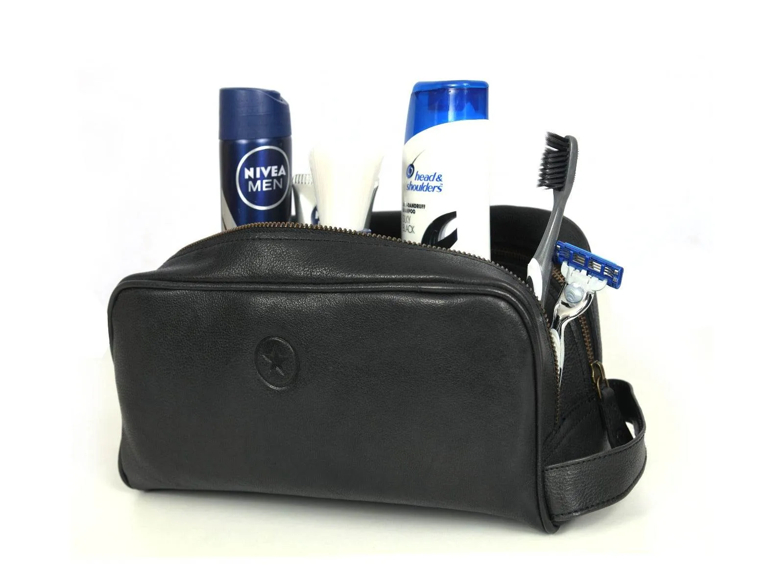 Tampa Leather Toiletry Bag - Raven Black