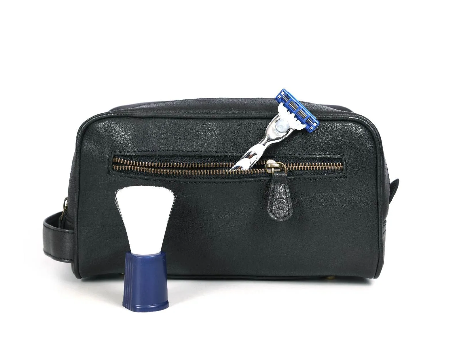 Tampa Leather Toiletry Bag - Raven Black