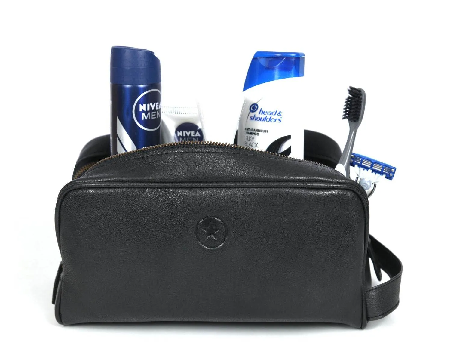 Tampa Leather Toiletry Bag - Raven Black