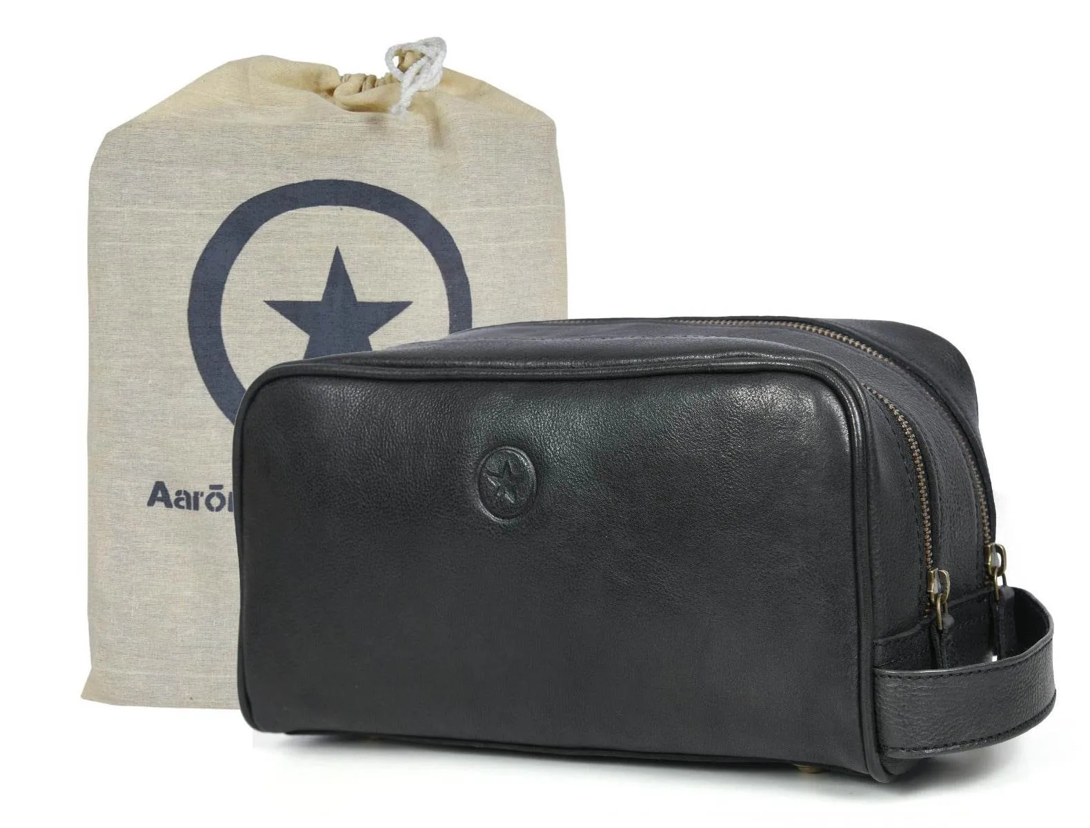 Tampa Leather Toiletry Bag - Raven Black