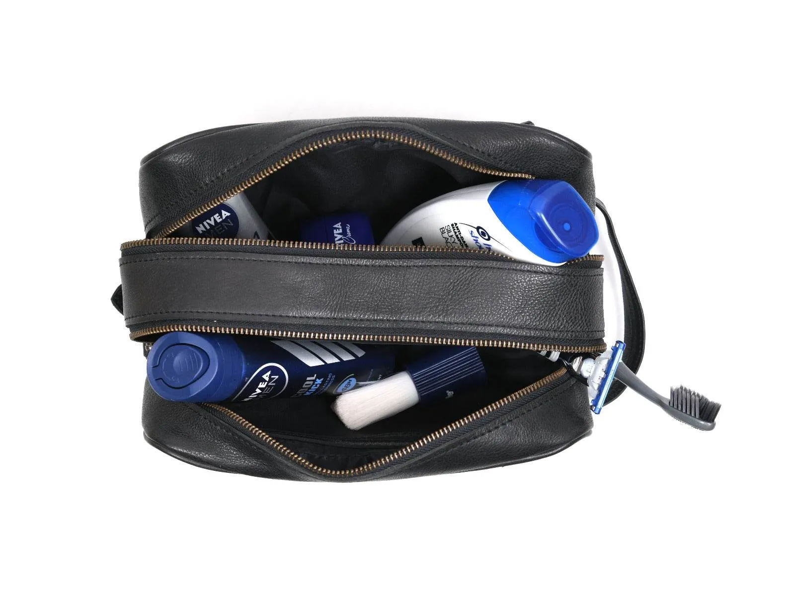 Tampa Leather Toiletry Bag - Raven Black