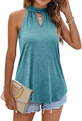 Tank Top for Women 2023 Summer Halter Neck Tops Keyhole Sleeveless Shirts Loose Fit