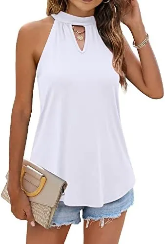 Tank Top for Women 2023 Summer Halter Neck Tops Keyhole Sleeveless Shirts Loose Fit