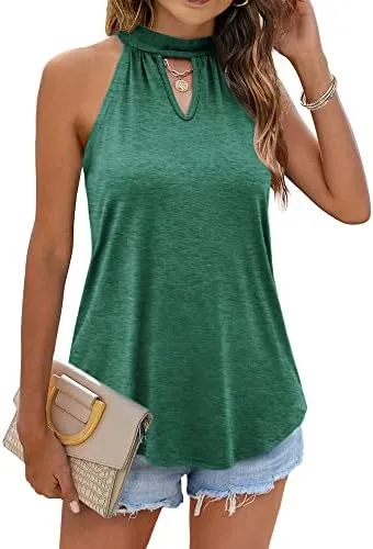 Tank Top for Women 2023 Summer Halter Neck Tops Keyhole Sleeveless Shirts Loose Fit