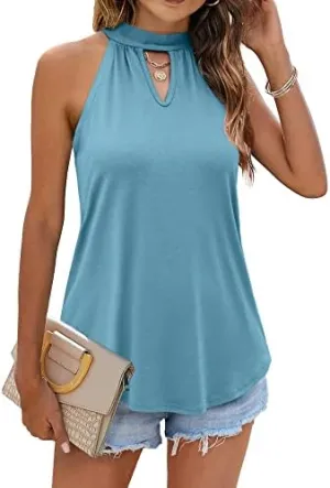 Tank Top for Women 2023 Summer Halter Neck Tops Keyhole Sleeveless Shirts Loose Fit