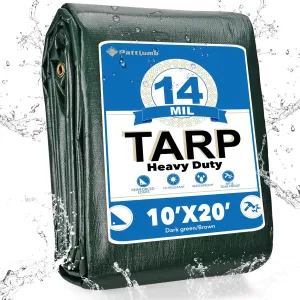 Tarp Waterproof 10' X 20', 14 Mil Heavy Duty Tarps Waterproof Multipurpose Protective Cover Large Tarp UV All Weather Resistant for Shelter Camping, Green/Brown