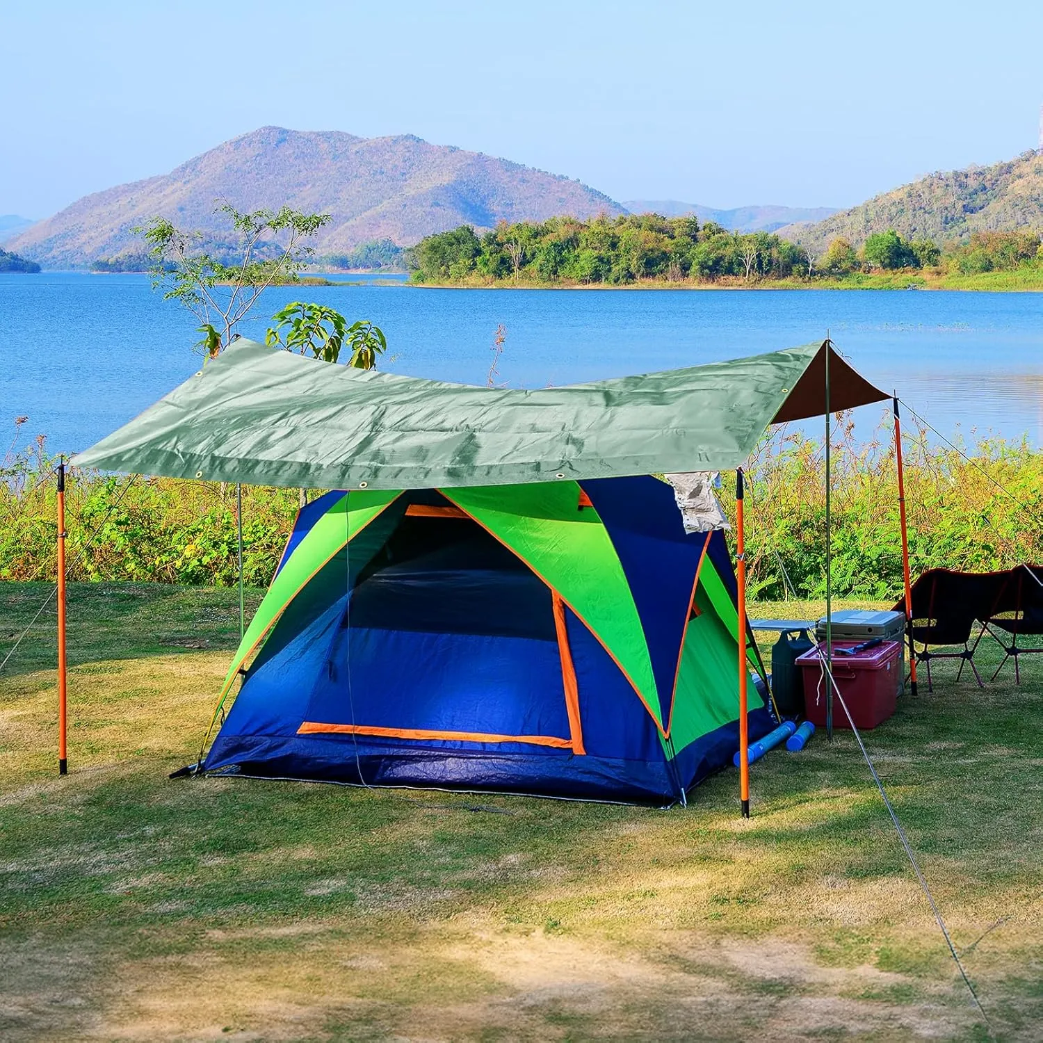 Tarp Waterproof 10' X 20', 14 Mil Heavy Duty Tarps Waterproof Multipurpose Protective Cover Large Tarp UV All Weather Resistant for Shelter Camping, Green/Brown