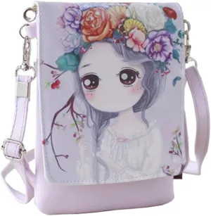 Teen Girls Kids Cartoon PU Leather Mini Shoulder Bags Cell Phone Case Purse Wallet