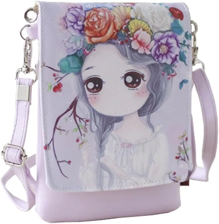 Teen Girls Kids Cartoon PU Leather Mini Shoulder Bags Cell Phone Case Purse Wallet