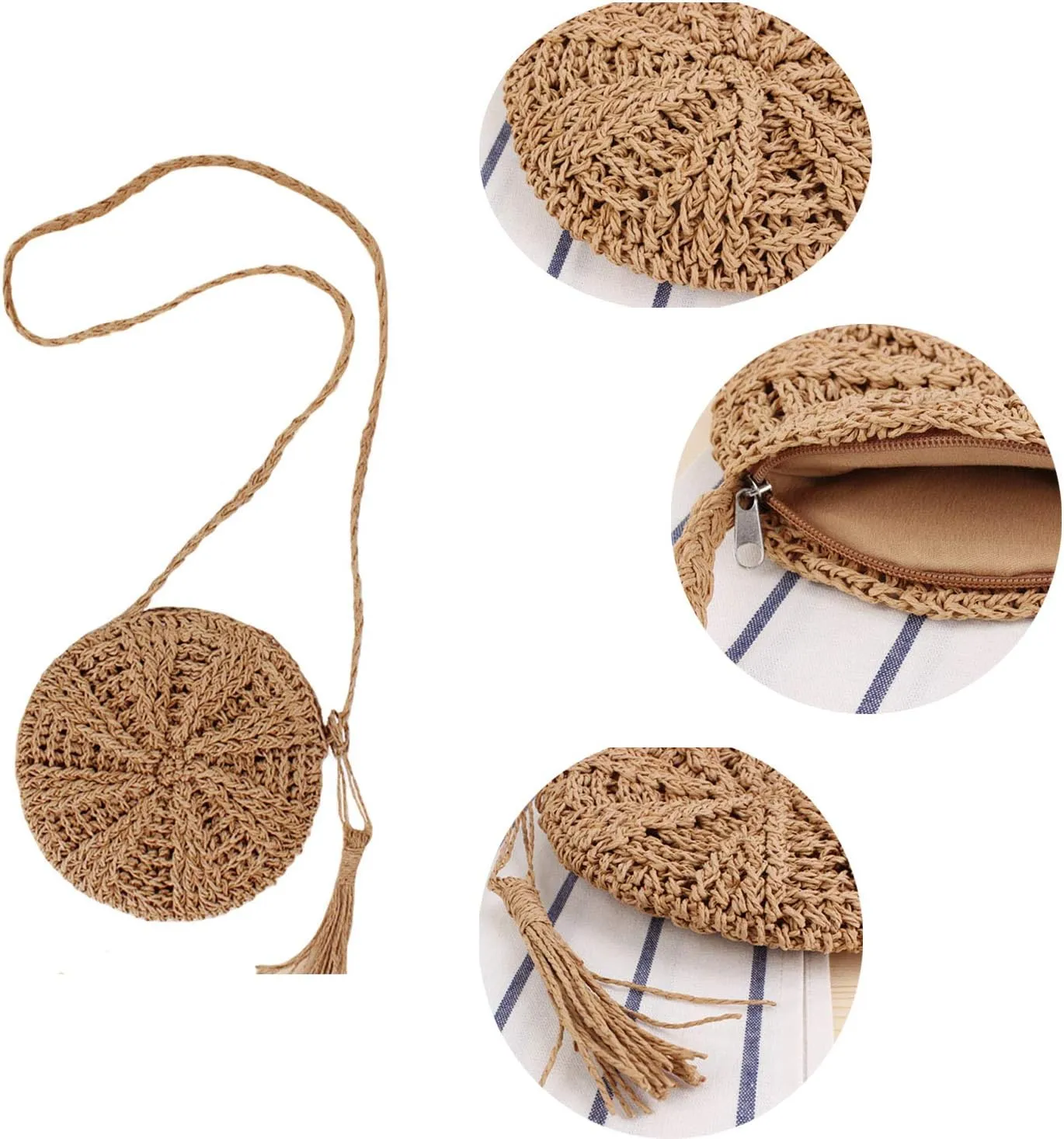 Teeya Straw Crossbody Bag Women Weave Shoulder Bag Round Summer Beach Purse and Handbags