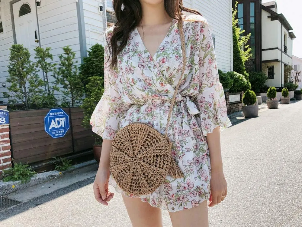 Teeya Straw Crossbody Bag Women Weave Shoulder Bag Round Summer Beach Purse and Handbags