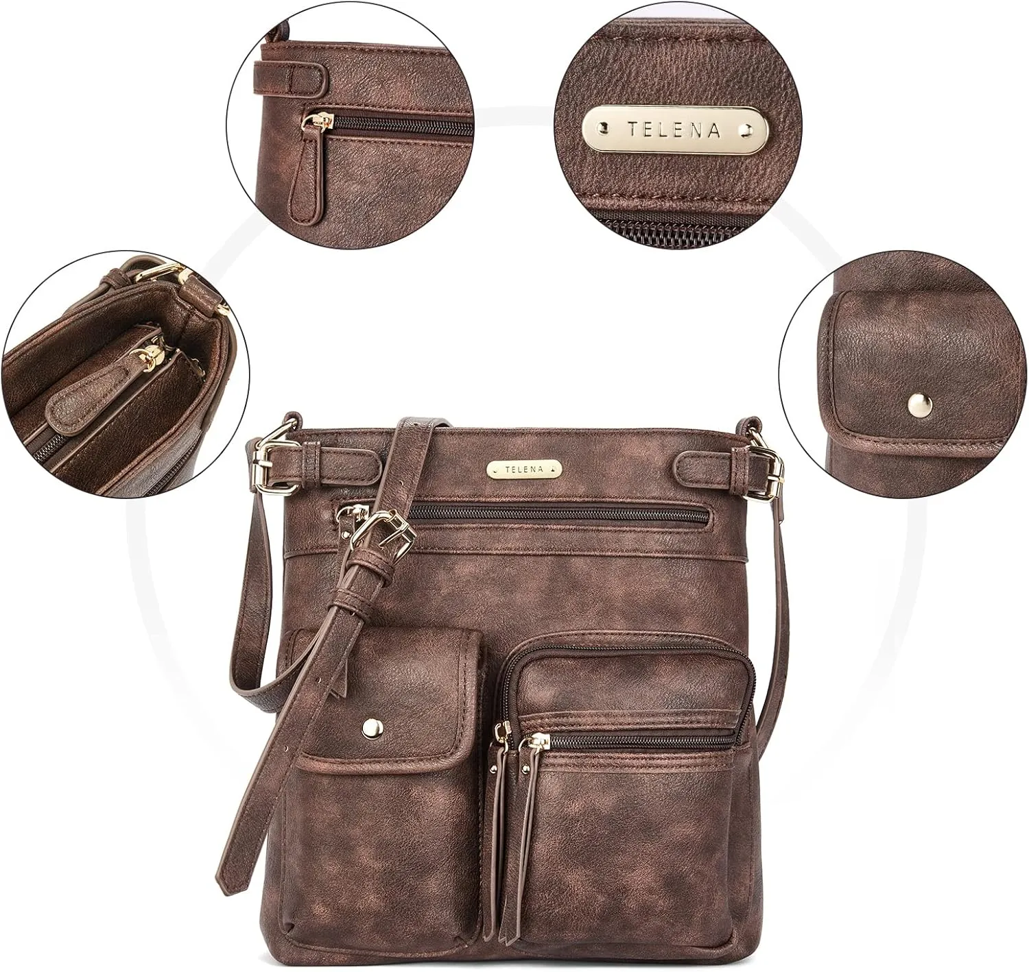 Telena Crossbody Purses for Women Medium PU Leather Shoulder Bag with Multi Pocket for Women