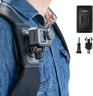 TELESIN Anti-Slip Backpack Shoulder Strap Mount Clip for GoPro Hero 13/12/11/10/9/8 MAX, OSMO Action 3/4/5 Pro, Insta360 X5/X4/X3/Ace Pro 2, AKASO – Bag Belt Holder for Biking, Hiking, Travel