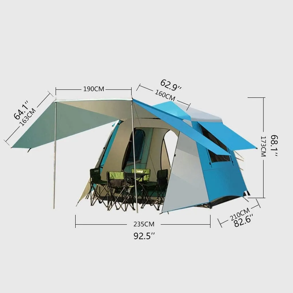 Tent Family Camping Tent 3-4 Person Tents Automatic Quick Open Waterproof Four Sides Breathable Outdoor Hiking Tents Yurt (Color : Blue)